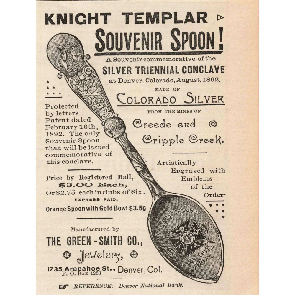 1892 Antique Knight Templar Souvenir Spoon Silver‎ Print Ad Triennial Conclave